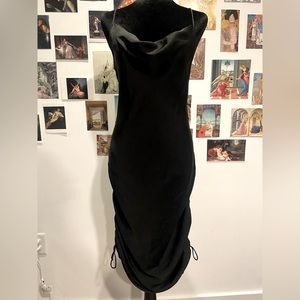 Free People Silk Cowl Neck Ruched Adjustable Mini/Midi Black Dress M